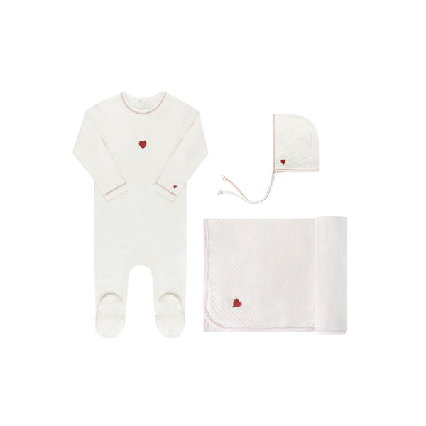 Ely's & Co Embroidered Heart and Star Collection- Heart/Ivory - Standard 3 Pc Set