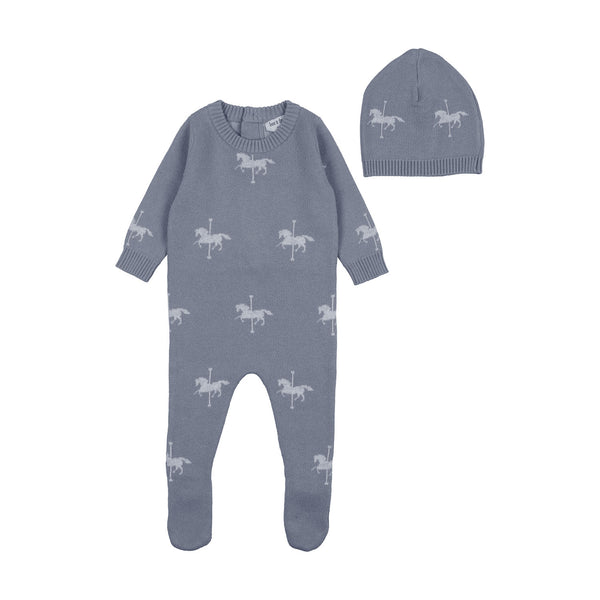 Bee & Dee Stone Grey Knit Carousel Horse Collection Footie with Beanie