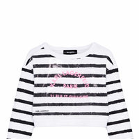 Karl Lagerfeld Kids Black and White Striped Sequin Sweatshirt