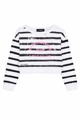 Karl Lagerfeld Kids Black and White Striped Sequin Sweatshirt