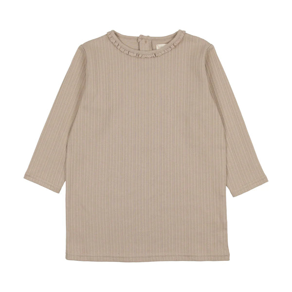 Lil Legs  Pointelle T-Shirt Three Quarter Sleeve Taupe