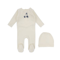 Lilette By Lil Legs Cherry Graphic Footie Set Ivory/Blue