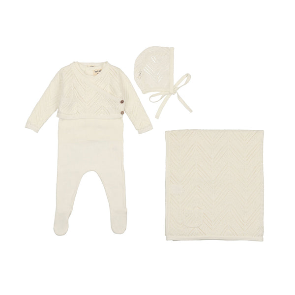 Bee & Dee Ivory Crochet Sweater Knit Outfit Layette Set