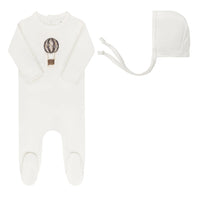 Aurora Ivory/Blue Footie + Bonnet Cotton French Terry Hot Air Balloon Collection