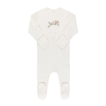 Ely's & Co Pink Velour Pocket Full of Flowers Footie
