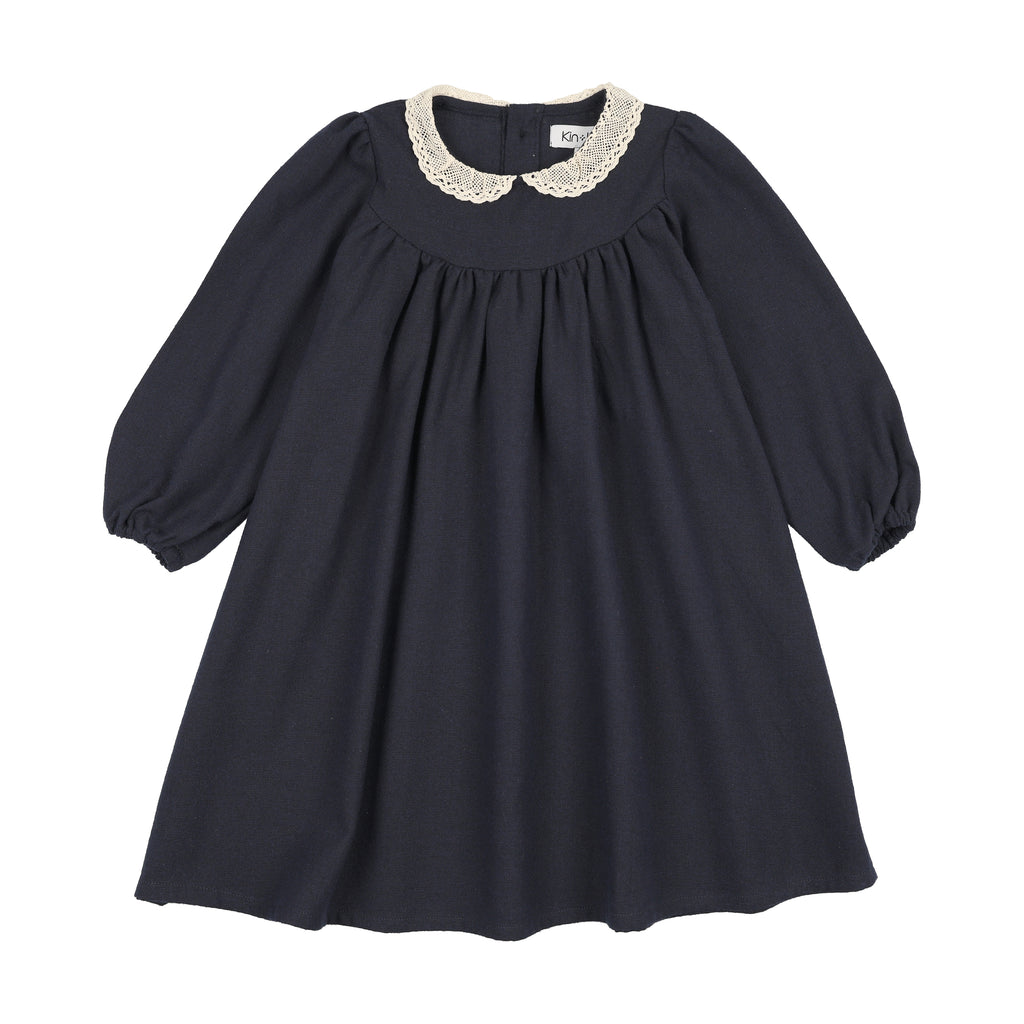 Kin And Kin Navy Lace Collar Shabbos Dress (K300) | Buttons Bebe