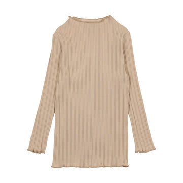 Kin + Kin RIBBED SCALLOPED TSHIRT SMOKEY BEIGE