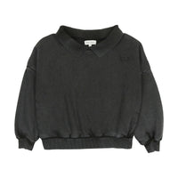 Kin + Kin Washed Black Washed Polo Sweatshirt