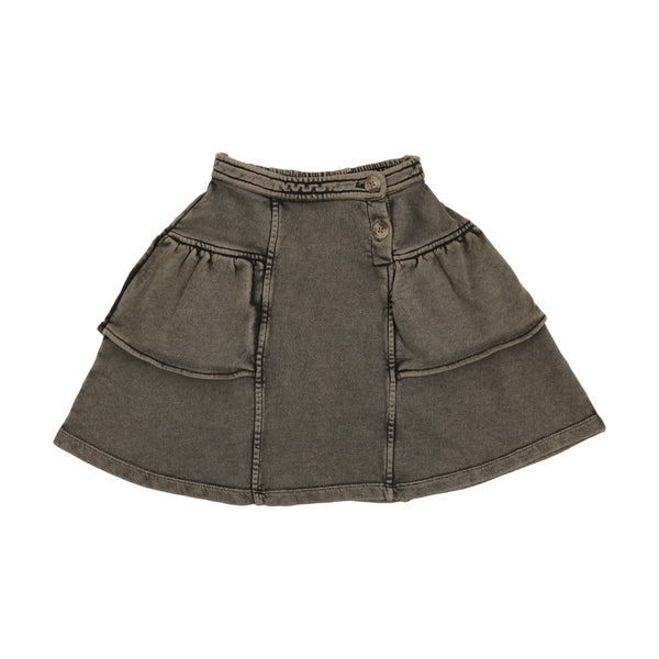 Kin + Kin Taupe Denim French Terry Tiered Skirt