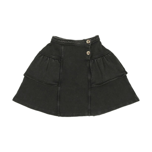 Kin + Kin Black Denim French Terry Tiered Skirt