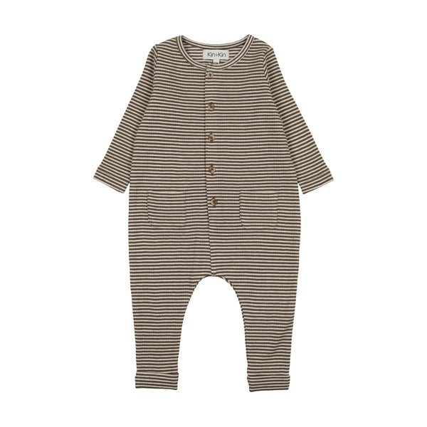 Kin + Kin Oatmeal/Taupe Stripe Baby Jumpsuit