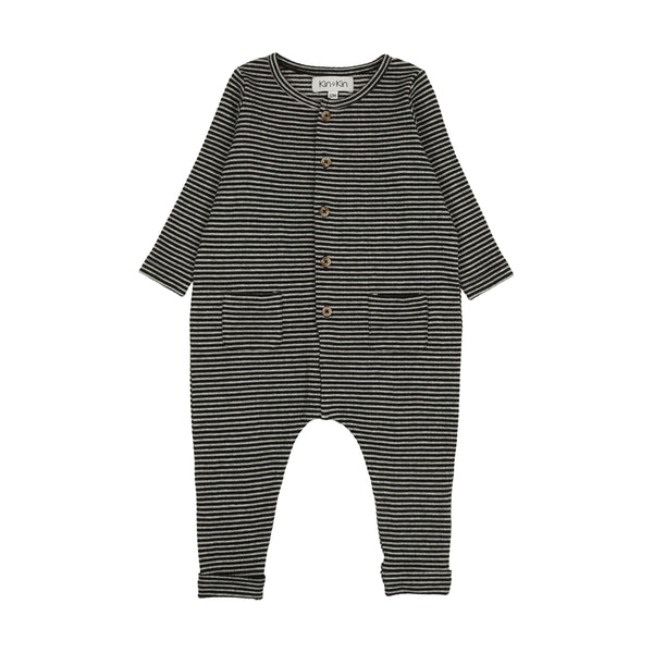 Kin + Kin Light Grey / Black Stripe Baby Jumpsuit