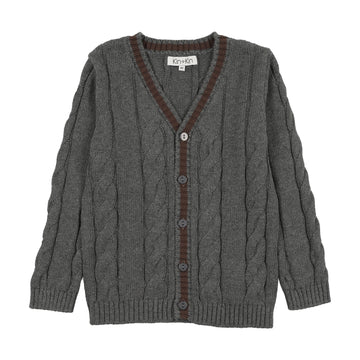 Kin + Kin Knit Contrast Trim Cardigan - Grey & Brown