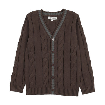 Kin + Kin Knit Contrast Trim Cardigan - Brown & Grey