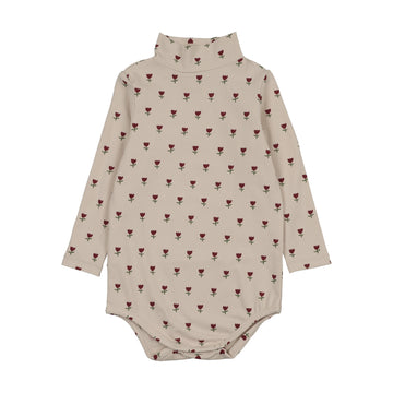 Kin and Kin Burgundy Tulip Print Mockneck Onesie