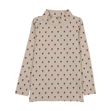 Kin and Kin Burgundy Tulip Print Mock Neck T-Shirt