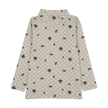 Kin and Kin Navy Floral Print Mockneck T-Shirt