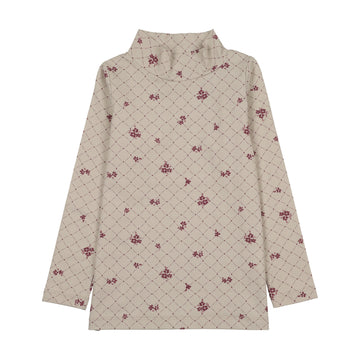 Kin and Kin Mauve Floral Print Mockneck T-Shirt