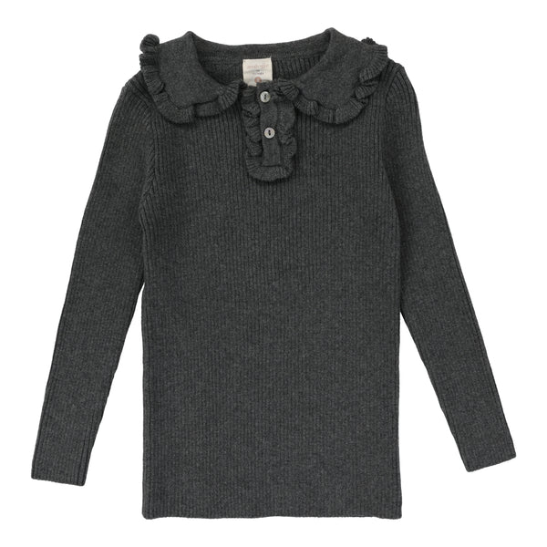 Analogie By Lil Legs Girls Knit Polo Dark Heather Grey