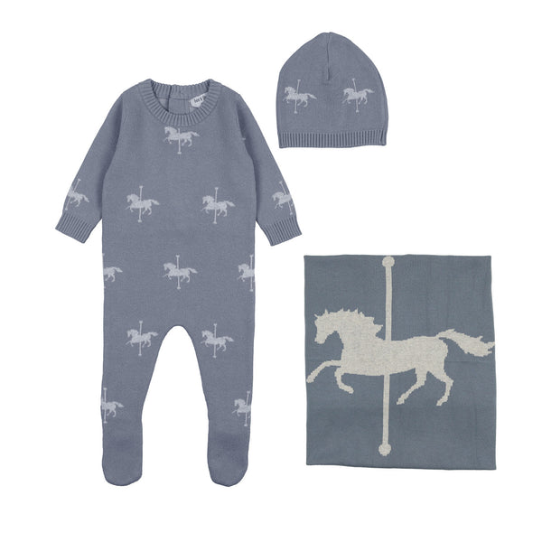 Bee & Dee Stone Grey Knit Carousel Horse Collection Layette Set