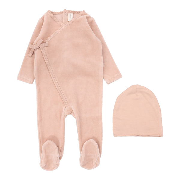 Lilette By Lil Legs Velour Wrap Footie Set Dusty Pink