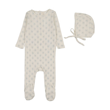 Lilette Geo Floral Printed Footie Set - Cream/Blue
