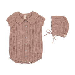 Lilette Crochet Knit Girls Romper - Dusty Pink