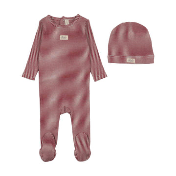 Lilette by Lil Legs Red Cotton Striped Bebe Footie Set