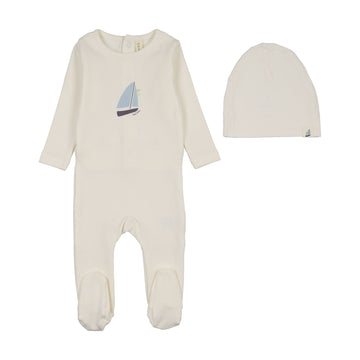 Lilette Nautical Graphic Footie Set - Cream