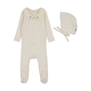 Lilette Sweetheart Collar Footie Set - Cream/Blue