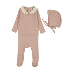 Lilette Sweetheart Collar Footie Set - Dusty Pink