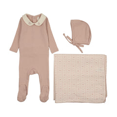 Lilette Sweetheart Collar Layette Set - Dusty Pink