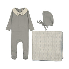 Lilette Sweetheart Collar Layette Set - Light Blue