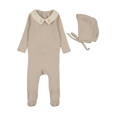 Lilette Sweetheart Collar Footie Set - Cream/Taupe