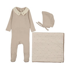 Lilette Sweetheart Collar Layette Set - Cream/Taupe