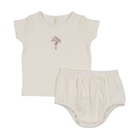 Lilette Bouquet Graphic Short Sleeve Set With Bloomers - Cream