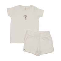 Lilette Bouquet Graphic Short Sleeve Set with Shorts - Cream