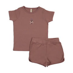 Lilette Bouquet Graphic Short Sleeve Set with Shorts - Mauve