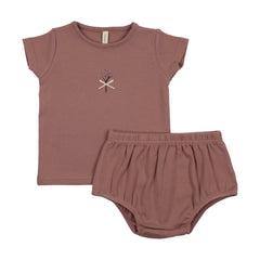 Lilette Bouquet Graphic Short Sleeve Set With Bloomers - Mauve