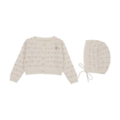 Lilette Sweetheart Knit Cardigan Set - Cream/Dusty Pink