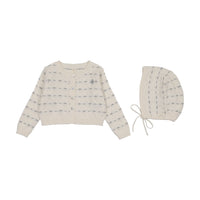 Lilette Sweetheart Knit Cardigan Set - Cream/Light Blue