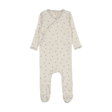 Lilette Cherry Scallop Footie - Cream/Blue