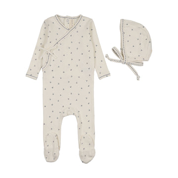 Lilette Cherry Scallop Footie Set - Cream/Blue