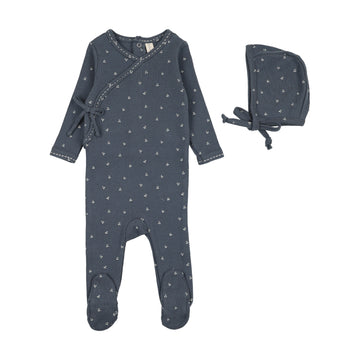 Lilette Cherry Scallop Footie Set - Off Navy