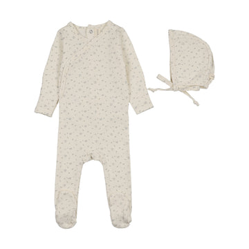 Lilette Printed Wrapover Footie Set - Cream/Blue