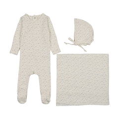 Lilette Printed Wrapover Layette Set - Cream/Blue