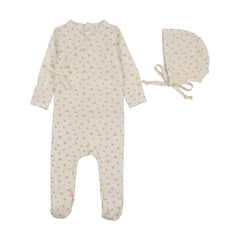 Lilette Printed Wrapover Footie Set - Cream/Pink