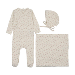 Lilette Printed Wrapover Layette Set - Cream/Pink