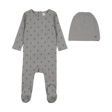 Lilette Striped Planes Footie Set - Light Blue/Off Navy