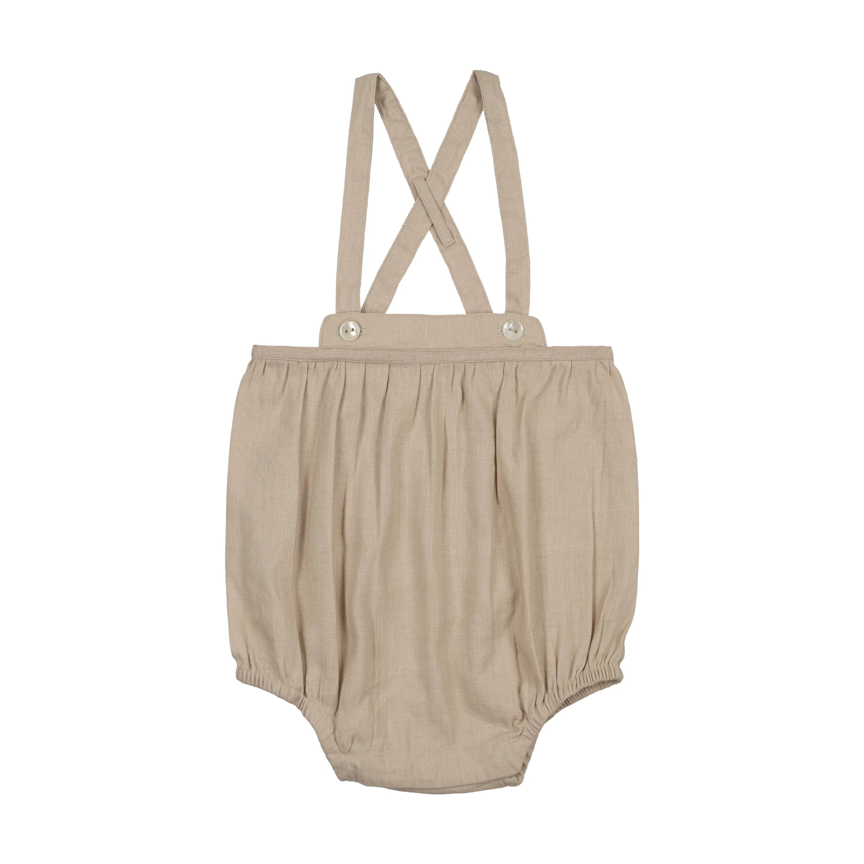 Analogie By Lil Legs Linen Suspender Bloomers - Wheat | Buttons Bebe